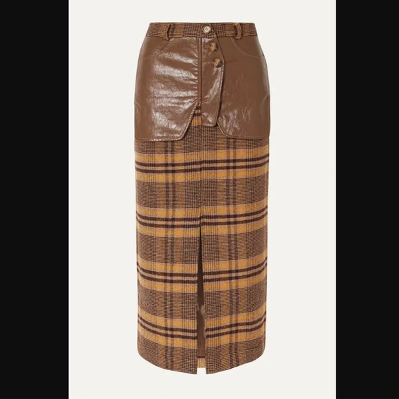 REJINA PYO Runway "Maggie" Checked Wool And Faux Leather Midi Skirt - Picture 7 of 12